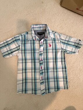 U.S. Polo Assn. Boys Plaid Button-Down Shirt - White, Blue & Teal